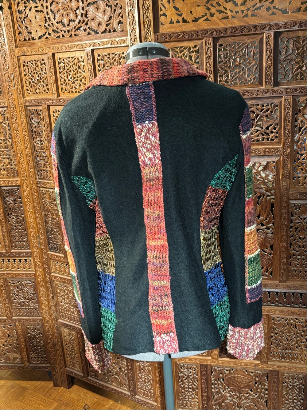 Emma G Multicolor Striped Knit Patchwork Cardigan - Button Front - Picture 4 of 5